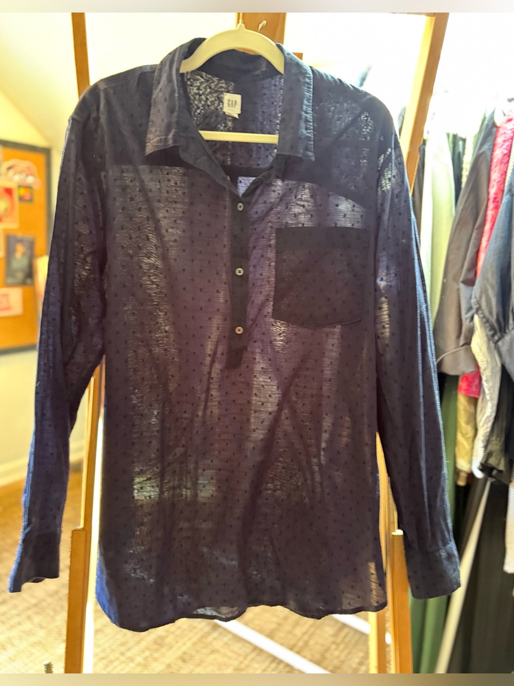 GAP Navy Sheer Swiss Dot Top